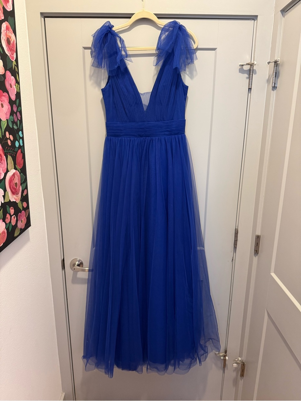 Betsy & Adam Cobalt Blue Tulle Maxi Gown